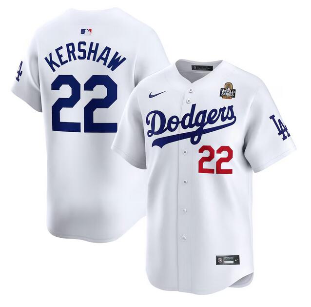 Los Angeles Dodgers #22 Clayton Kershaw White 2024 World Series Home Limited Stitched Jersey